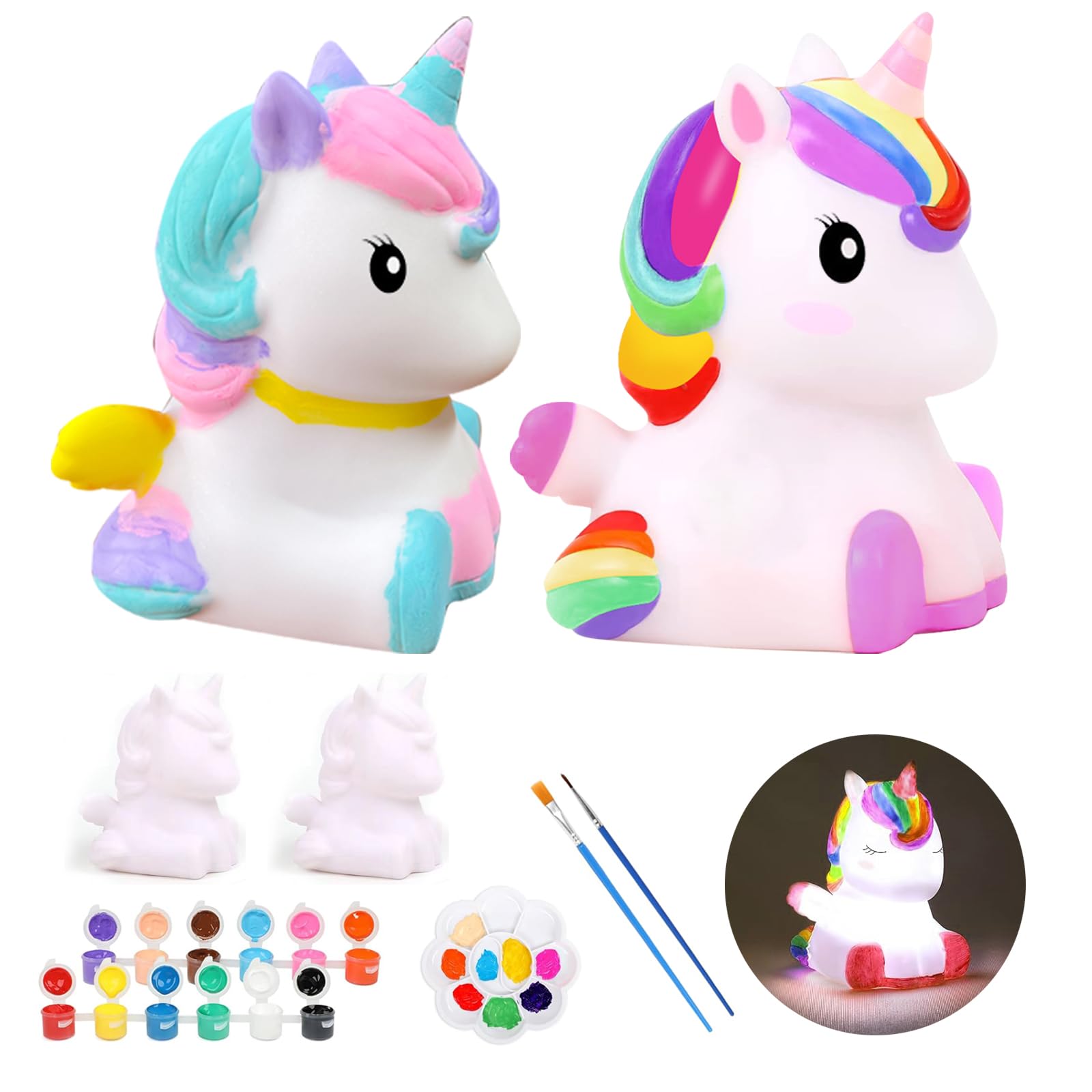 GODLIY 2PCS Paint Your Own Unicorn Night Light Art Kit, Arts and Crafts for Kids Ages 4-8, Unicorn Gifts for Kids 4-12+