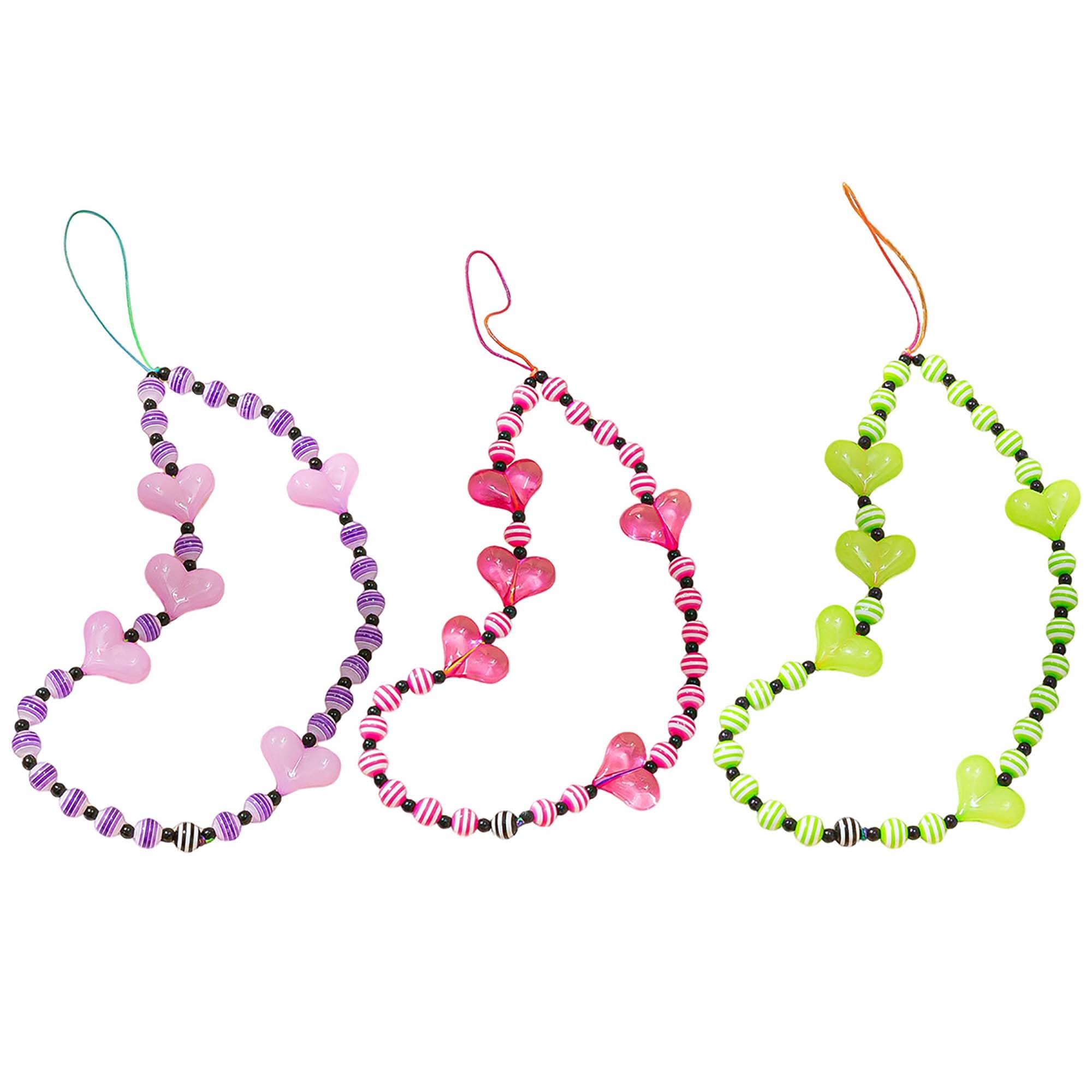 Staqlo 3PCS Handmade Heart Beads Phone Charm - Cute Colorful Phone Bracelet Lanyards and Wrist Straps zlax-235