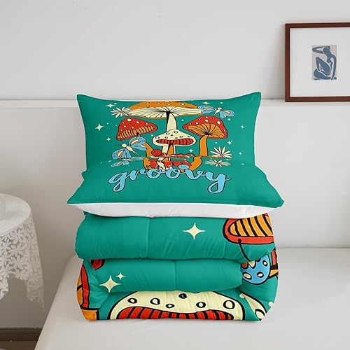 Miniatura 5 de Erosebridal Groovy - Juego de edredón de hongos tamaño matrimonial, ropa de cama con diseño de margaritas y mariposas para mujeres y niñas, juegos