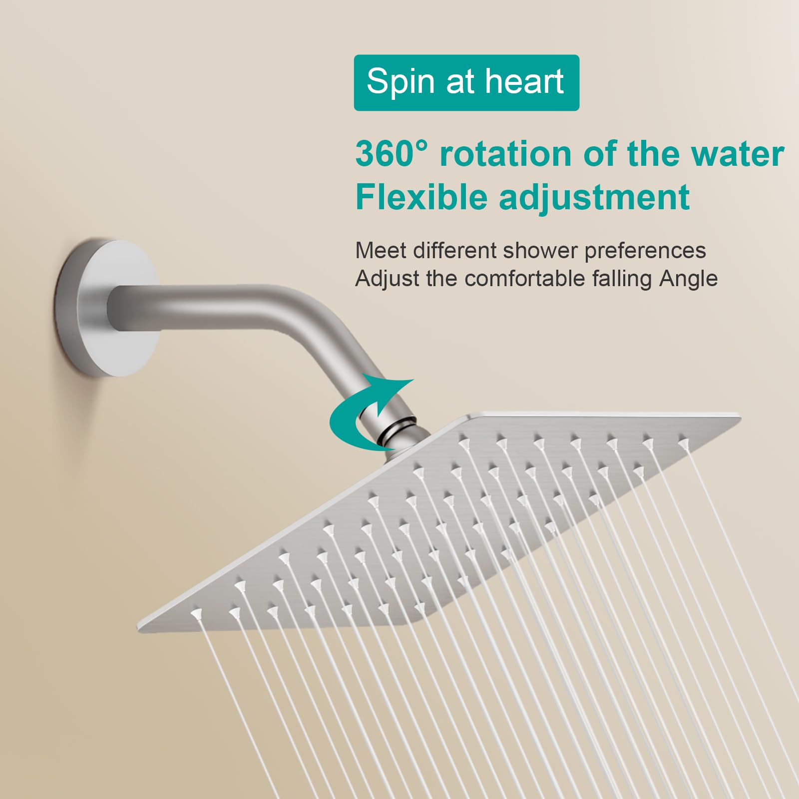 AULLEND - Soffione doccia quadrato a pioggia, in acciaio inox ispessito con flusso elevato, design ultra sottile per docce con pressione aumentata impressionante, anche a basso flusso d'acqua (nichel