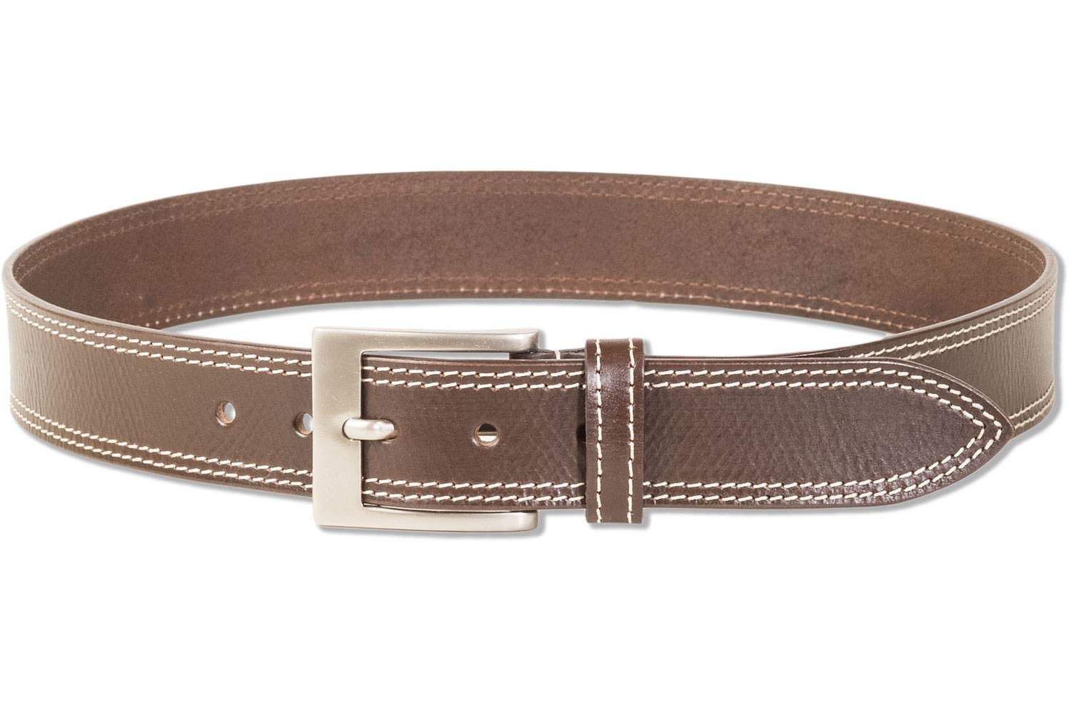 RimbaldiLeather Belt with Solid Metal Buckle Made of 100% Full Buffalo Leather in Dark Brown with Double Stitching in Beige - TW/BW 100 cm, dark brown, L x H x T (cm) = 100.0 x 3.9 x 0.4