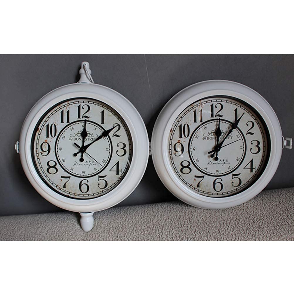 XJBTBA Orologio da Parete Orologio da Parete Orologi da Giardino per Esterni Rotondo, Orologio con Staffa, Orologi da Parete silenziosi su Due Lati Soggiorno, Orologio da Parete in Ferro a Doppia