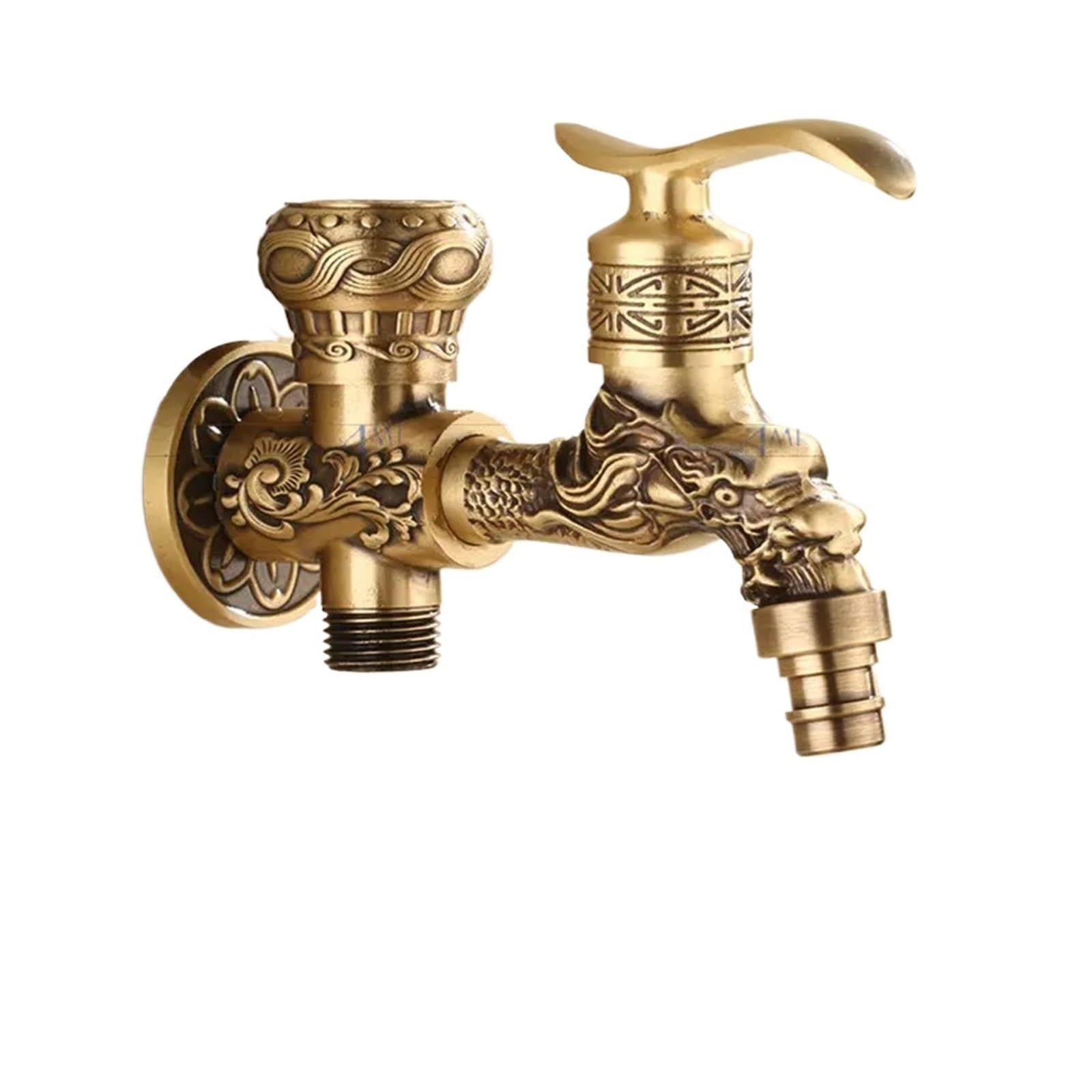 Taps Brass Carved Tap Faucet Garden Bibcock Washing Machine Outdoor Single Cold for Garden(Style001)