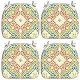 LVTXIII Outdoor Seat Cushions Patio Chair Pads with Ties, All Weather Chair Cushions for Home Office and Patio Garden Furniture Decoration D16”xW17”, Set of 4, Geometric Orange
