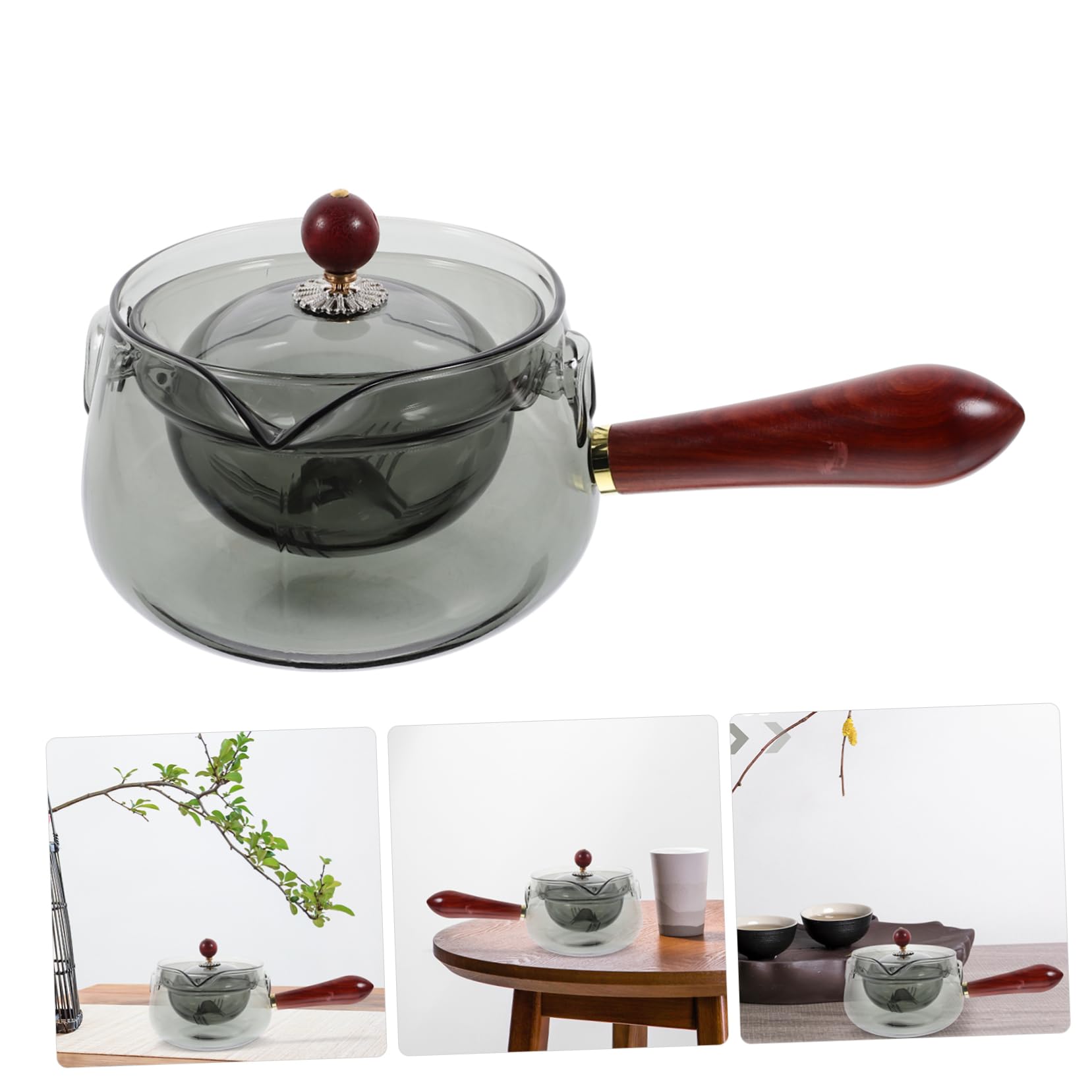 Mikinona Tetera de Vidrio con Infusor Giratorio Grados Tetera de Diseño con Asa Lateral para Preparar Casa o Oficina