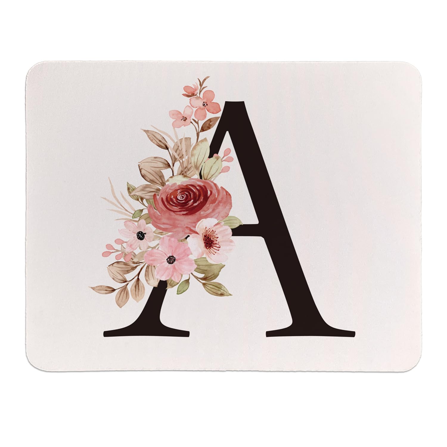 Rusenbao Custom Floral Mouse Pad, Cute Pink Flower Personalized Mouse Pad for Women, Customizable Initial Non-Slip Rubber Base Small MousePads for