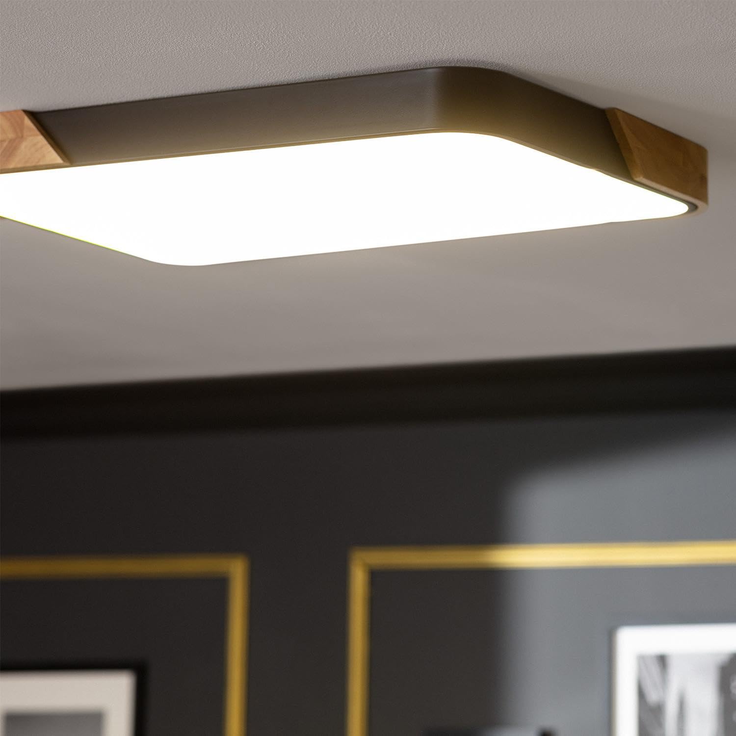 LEDKIA Plafón LED 30W Rectangular Madera y Aluminio 625x425 mm CCT Seleccio | Temperatura de Color Seleccionable | Dimensiones 625x425 mm | Iluminación 2400 lm | Negro; Metal; Madera
