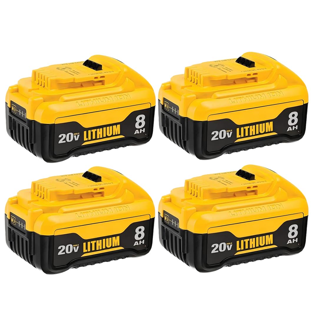 Xmenany 4-Pack DCB200 8.0 Ah Replacement for Dewalt 20V Max Battery Lithium ion DCB606 DCB204 DCB200 DCB201 DCB203 DCB181 DCB609