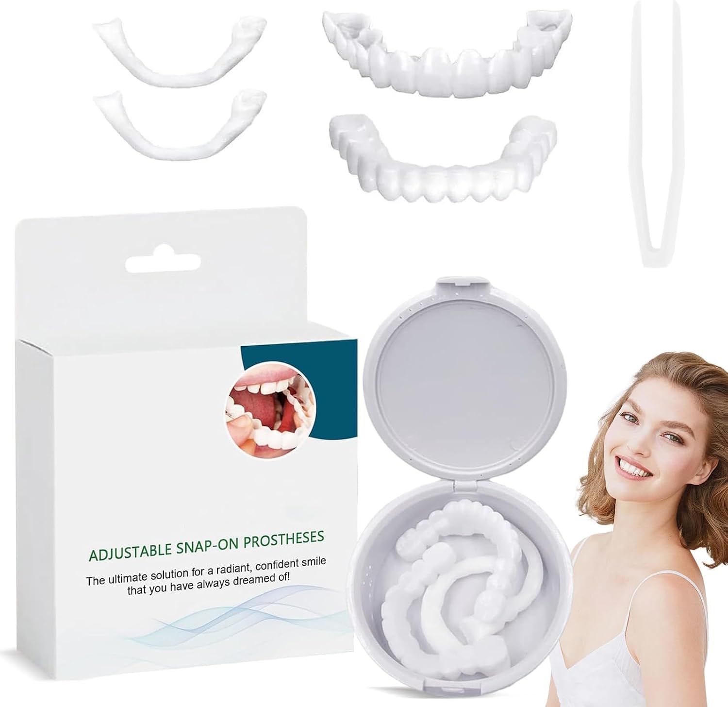 Snap-On Instant Smile Teeth Cover Veneers Kit | Adjustable Cosmetic Teeth Cover for Upper & Lower Teeth | Reusable Snap Fit Dental Veneers with Storage Case for Temporary Cosmetic Use-image-6