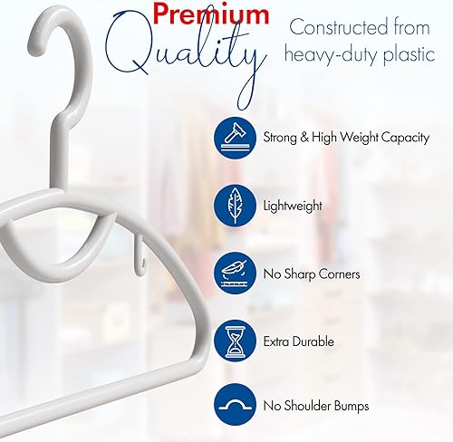 Miniatura 4 de Perchas de plástico para ropa, paquete de 12 perchas de plástico resistentes para ropa, abrigos, vestidos, trajes, perchas antideslizantes con