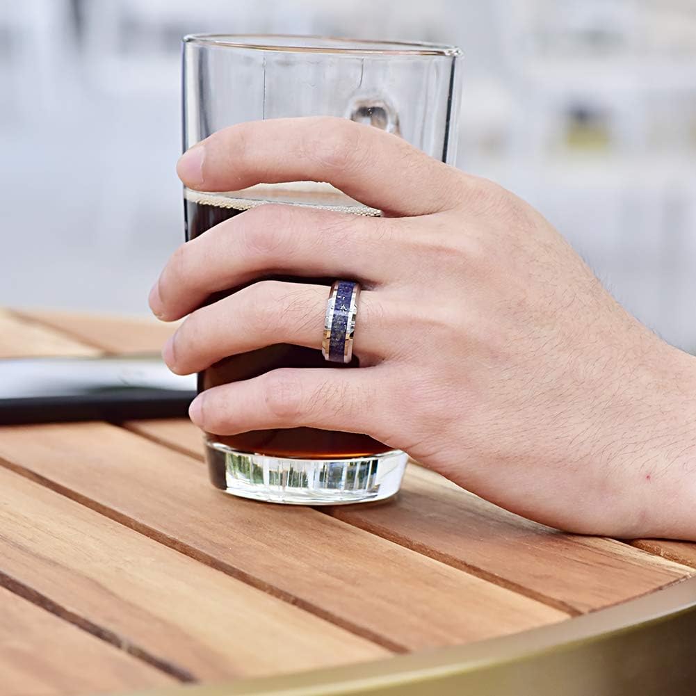 VAKKI 8mm Tungsten Wedding Ring for Men Women Natural Abalone Shell/Mother of Pearl/Lapis Lazuli Inlay Promise Ring Beveled Edge Comfort Fit Size 6-14 - Image 2