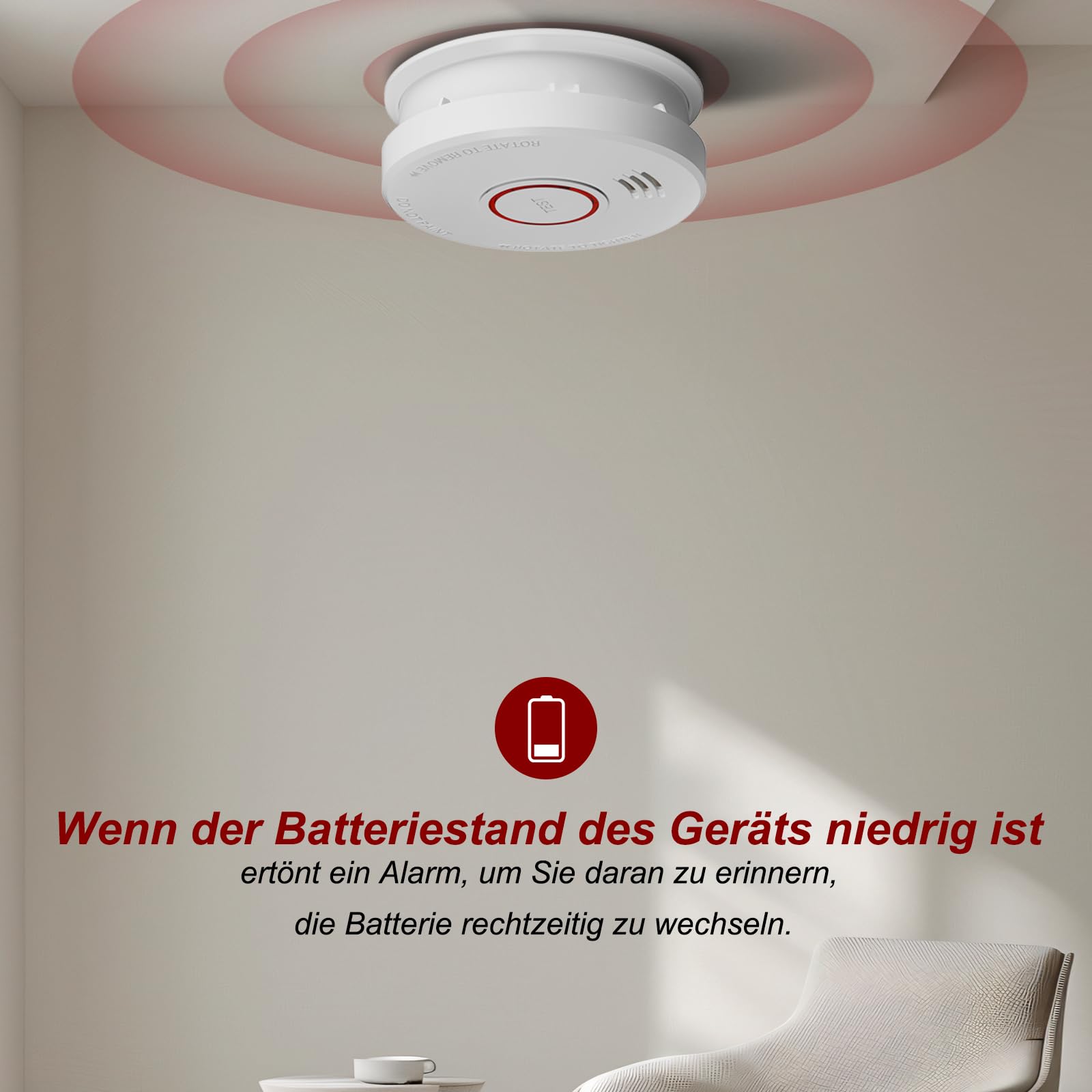 Détecteur de fumée Garantie 10 Ans Alarme Incendie Batterie 9V remplaçable détecteur de fumée avec Certification DIN EN14604 et BSI 4 Cartes