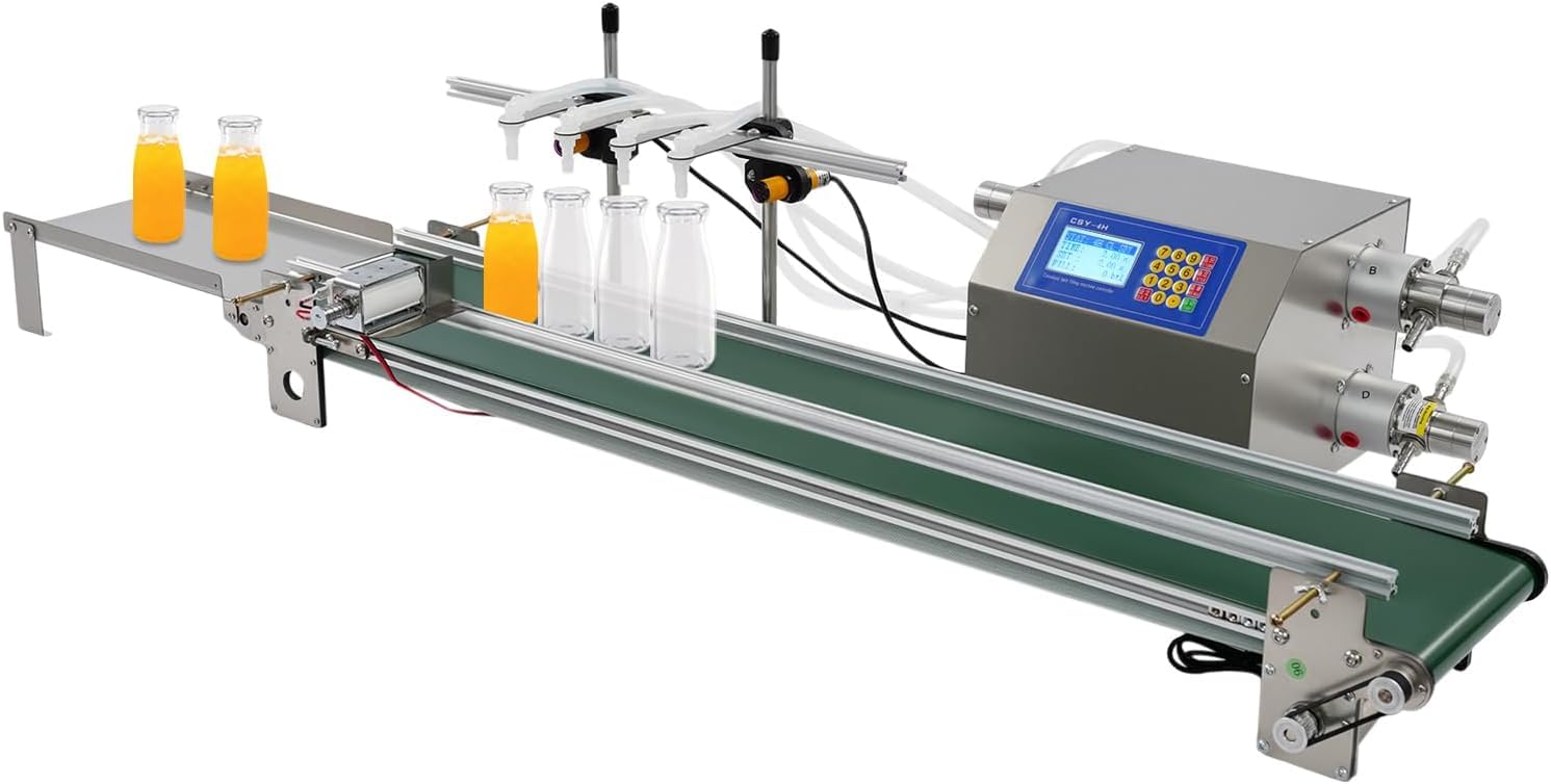 KEhtu Automatische 4-Kopf-flüssigkeitsabfüllmaschine Für Flaschen Von 0,34 Bis 16,91 Oz (10–500 Ml) Mit Membranpumpe, 150 W, Elektrischer Flaschenfüller Mit Förderband Für 4H6500