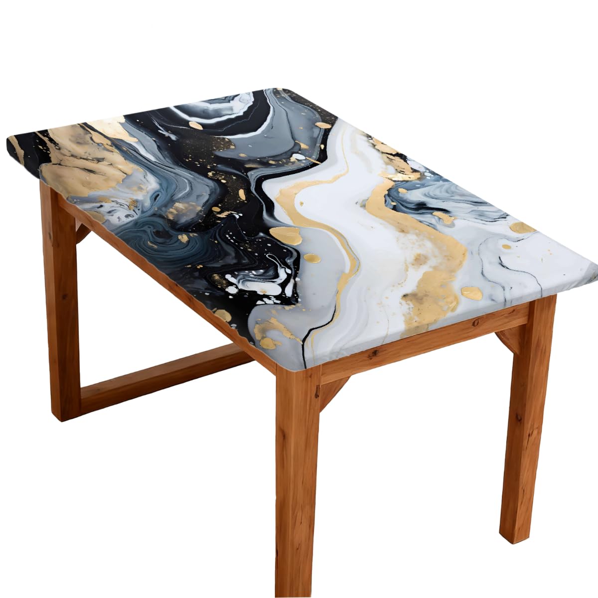 Rectangle Table Cloth, Black White Grey Marble Elastic Fitted Tablecloth, Waterproof Wipe-Clean Table Protector Fits 4FT Rectangular Tables for Dining Indoor Outdoor