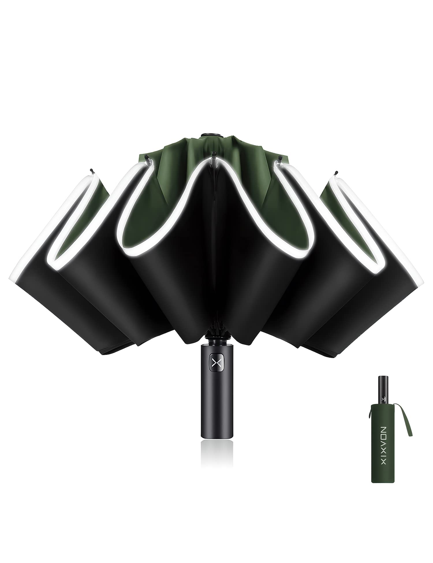 XIXVON Ombrello Pro | 99% Protezione UV UPF 50+, Striscia Di Sicurezza Riflettente, Resistenza Antivento, Portatile, Automatico | Ombrello Inverso