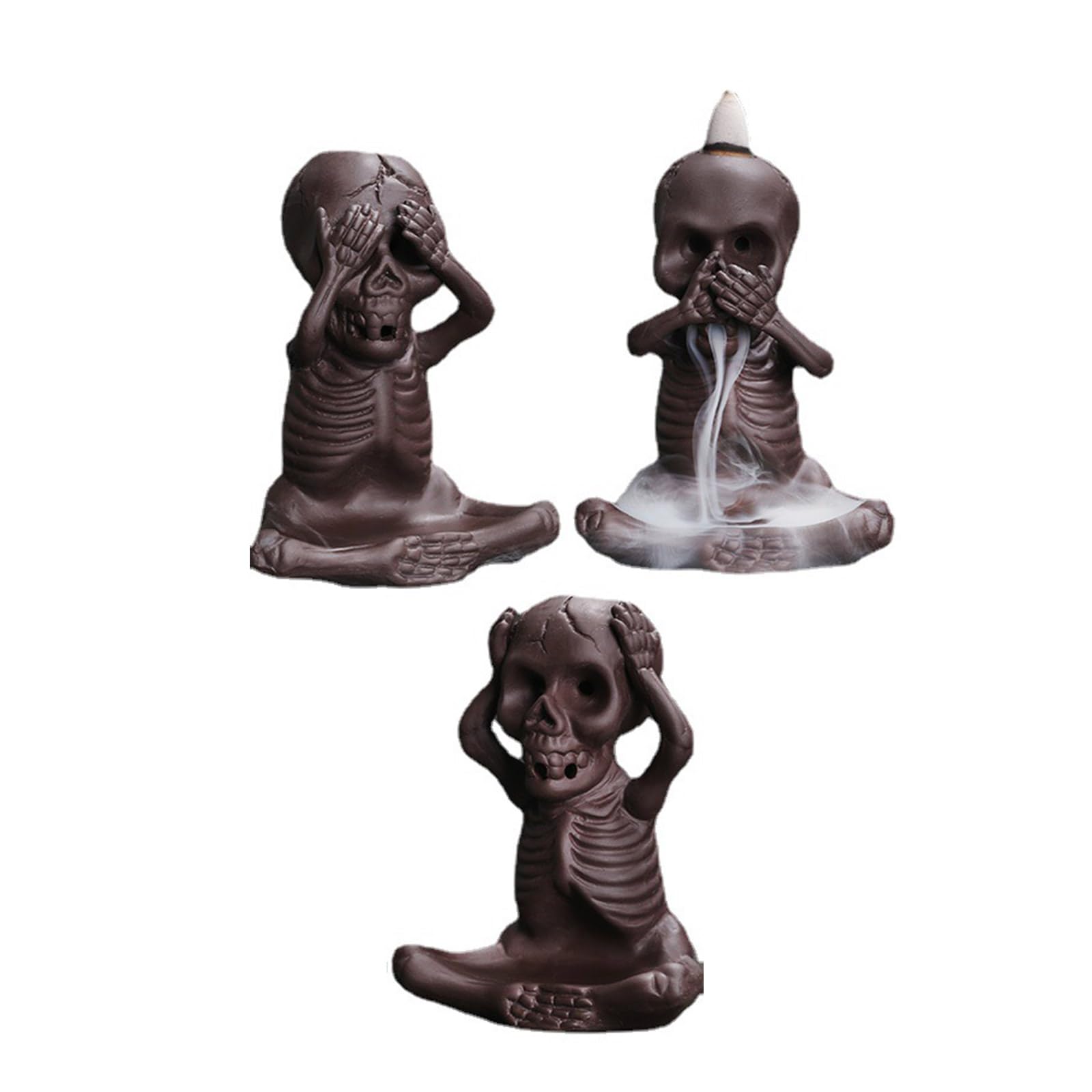 Tsophreniq Aromatics Backflow Incenses Cones Dispenser, Skull Ceramics Home Decoration Craft for Meditations and Home Ambiances Skull Incenses Burners