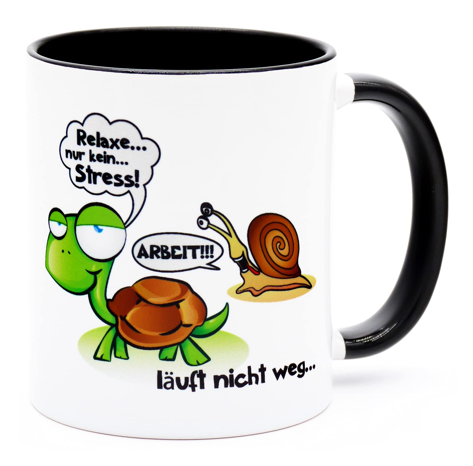 Relax Kein Stress Arbeit läuft nicht weg Tasse Bürotasse Arbeitskollegen Geschenk Kollegin Kollege Mann Frau Fun Spruch Lustig Becher Kaffeetasse witzig angeber Beamten Anti Burnout Keramik 330 ml Küche, Haushalt
