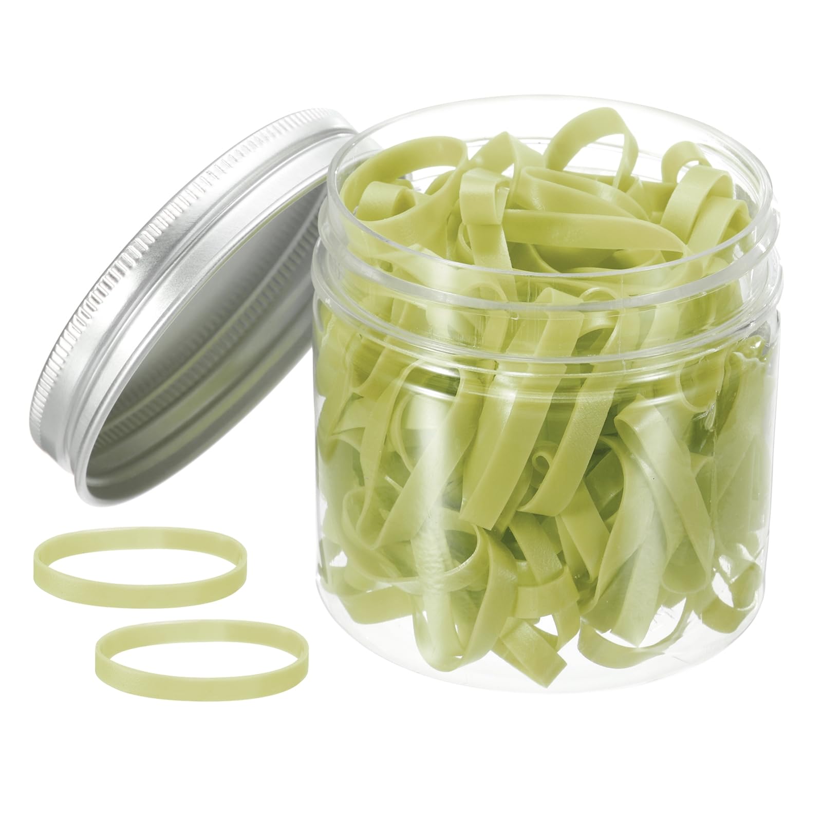 sourcing map 140 Pcs Rubber Band Stretchable Rubber Elastic Bands Colored Spots 25mm x 4mm Hair Strings for Home Office, Green
