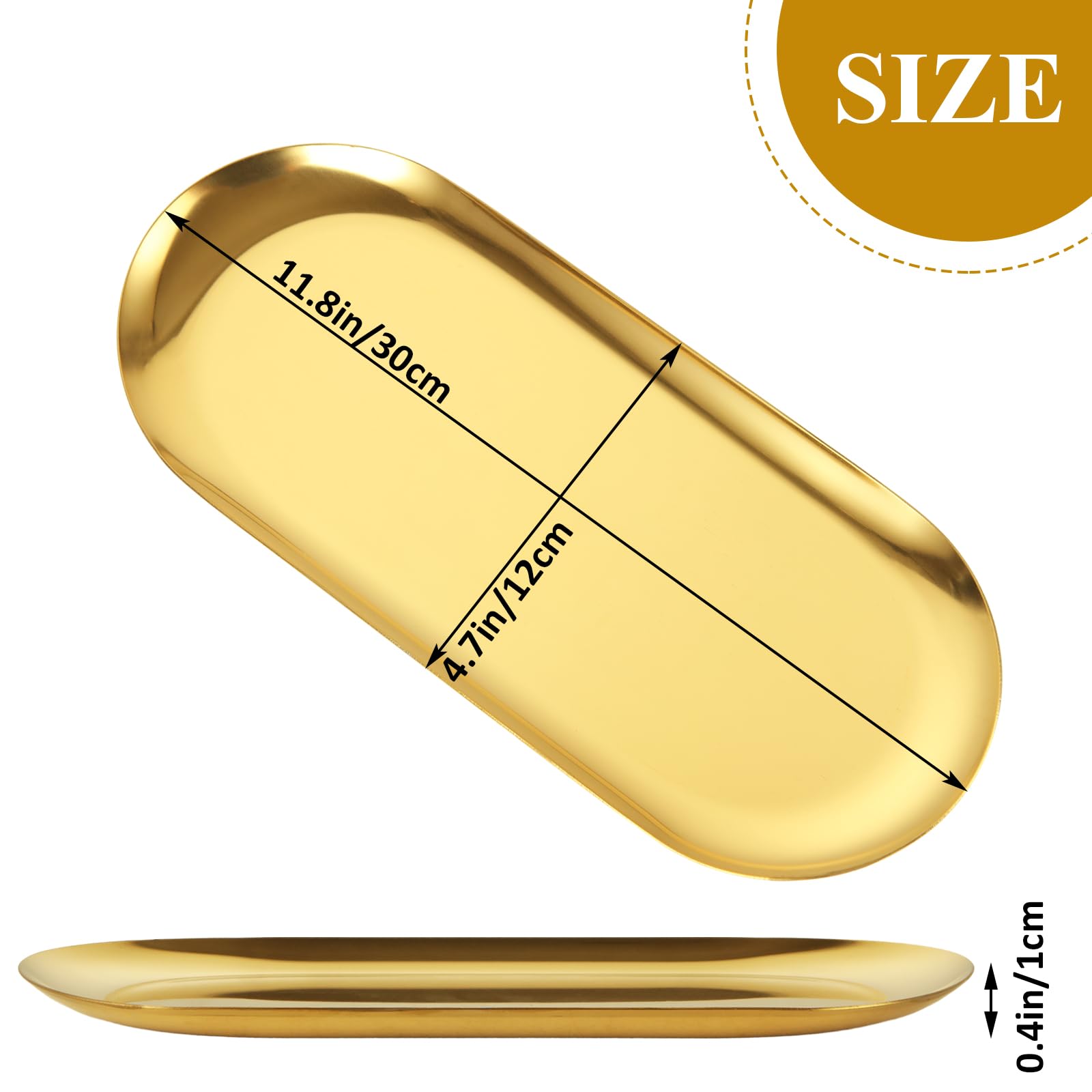AKOLAFE Set di 5 vassoi da portata in acciaio inossidabile dorati per servire cibo feste grandi vassoi in metallo decorativi lunghi 30,5 cm vassoi ovali piatti da portata ispessiti per intrattenere