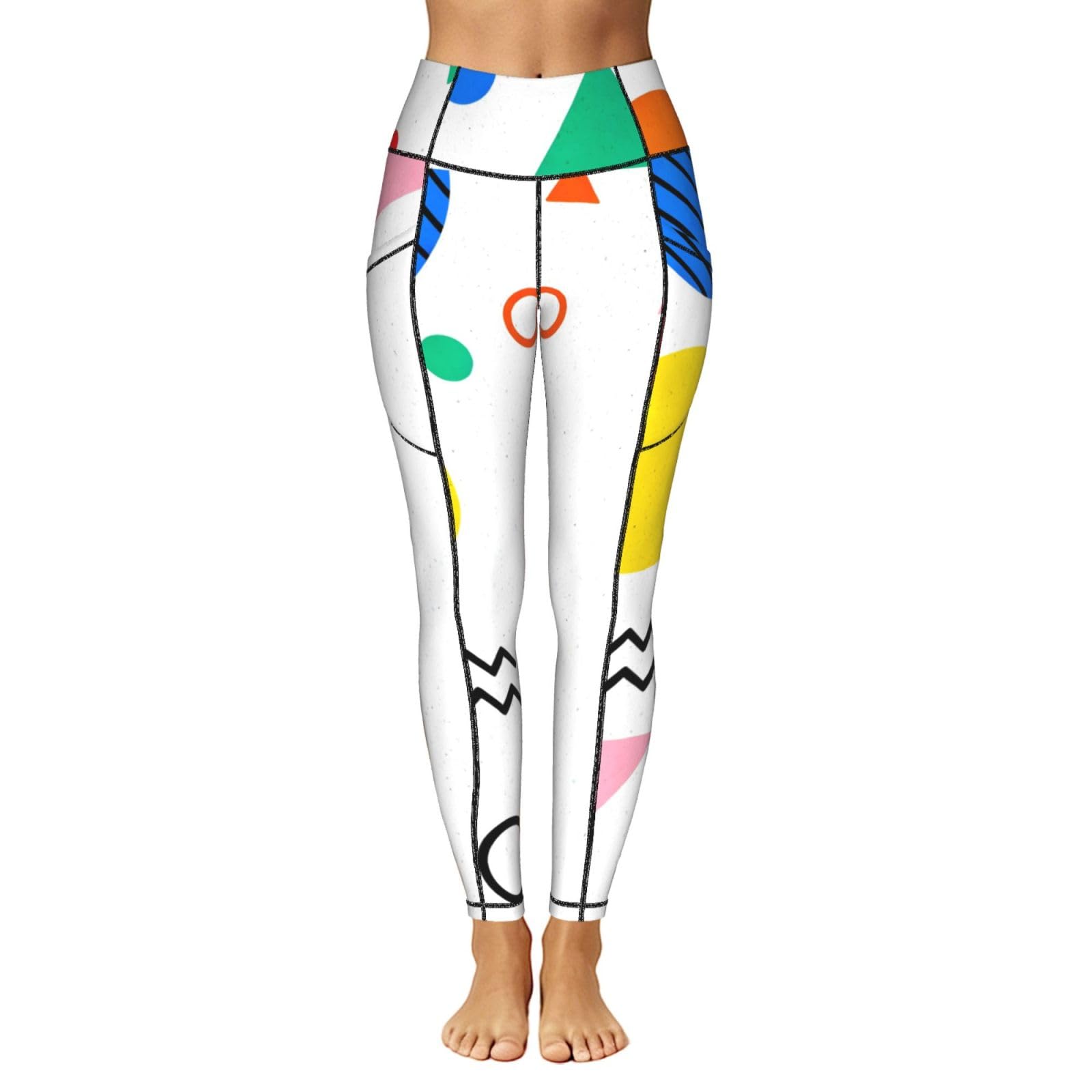 Legginsy treningowe z nadrukiem z wysokim stanem, damskie kieszenie boczne