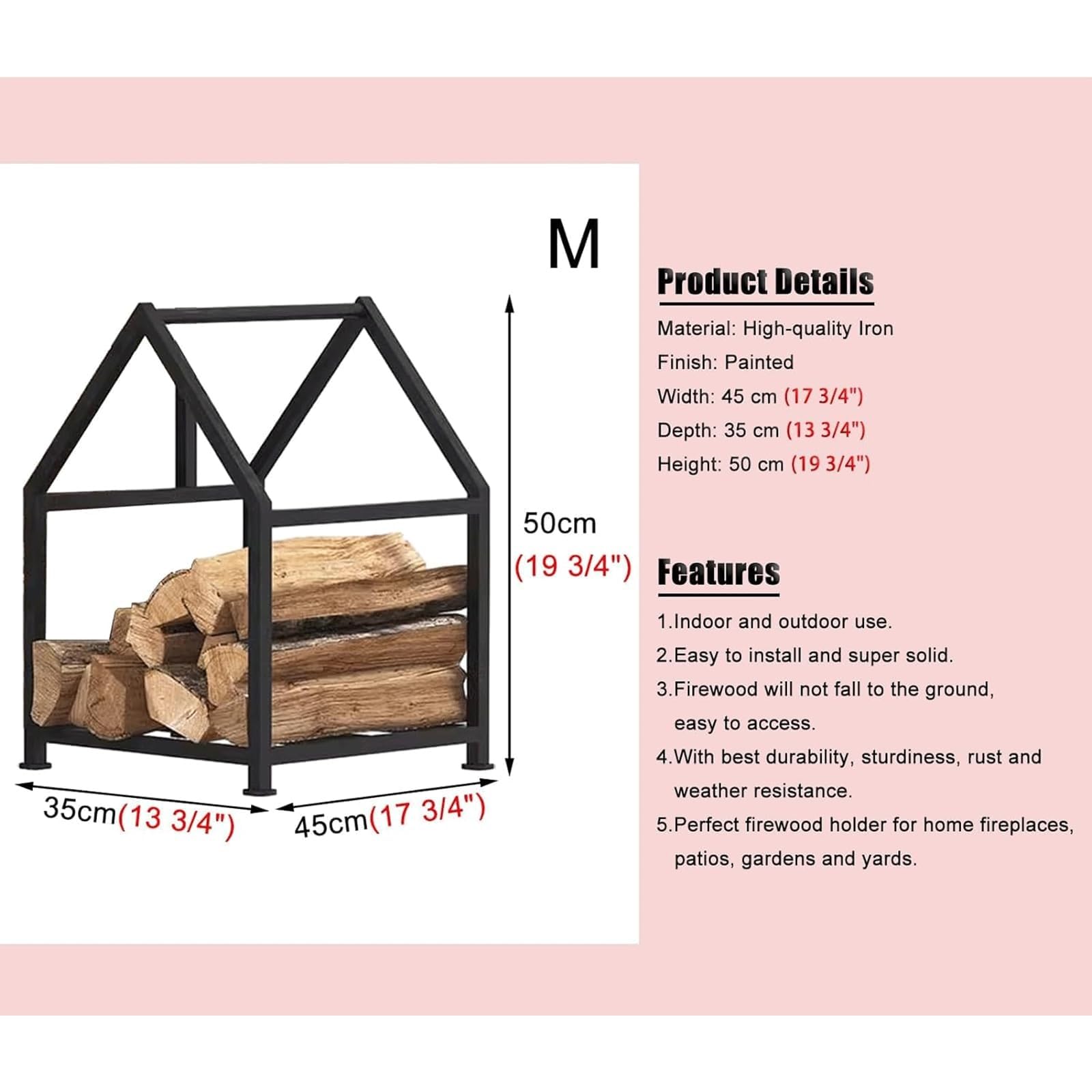 Creative House Kaminholzregal – Schmiedeeiserner Holzhalter für effiziente Holzlagerung Outdoor Kaminzubehör Wetterbeständiges, stilvolles Design