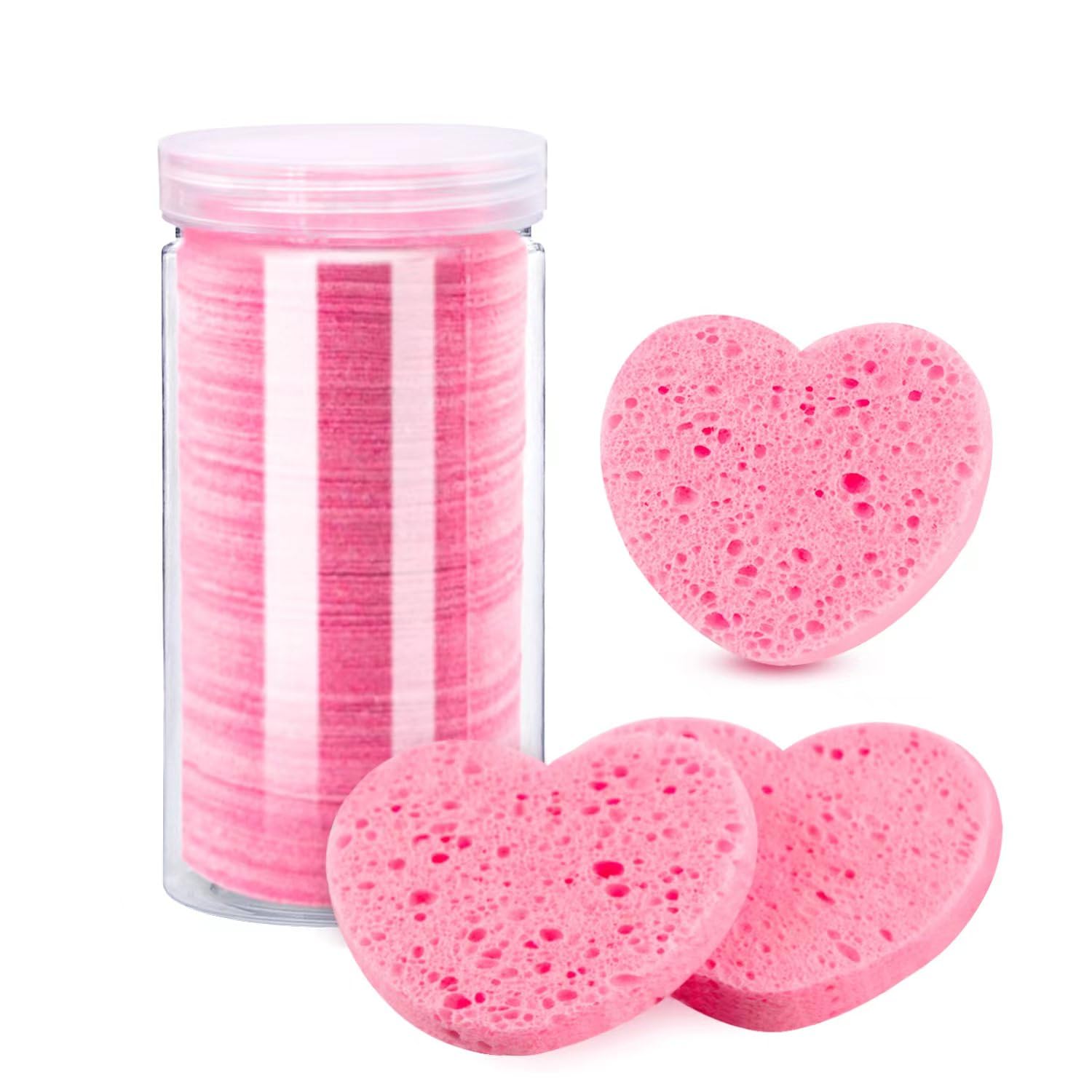 MMRH 150-Count Heart Shape Compressed Facial Sponges, 100% Natural Cosmetic Spa Sponges for Facial Cleansing for Daily Facial Cleansing, Exfoliating Mask, Makeup Remover. Ideal for Home and Travel.