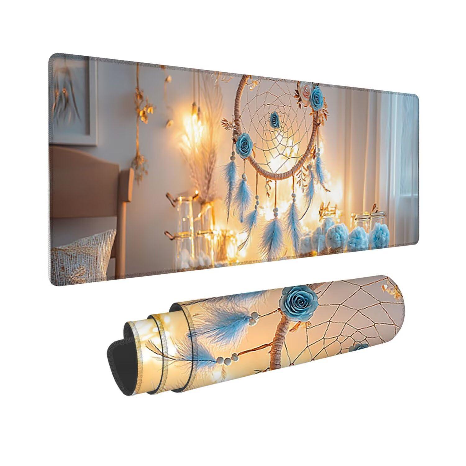Podkładka pod mysz do gier XXL duża mysz 1200 x 500 mm, duża podkładka pod biurko pod rękę z antypoślizgową gumową podstawą, poprawia precyzję i szybkość (sieć wędkarska snów) o-43