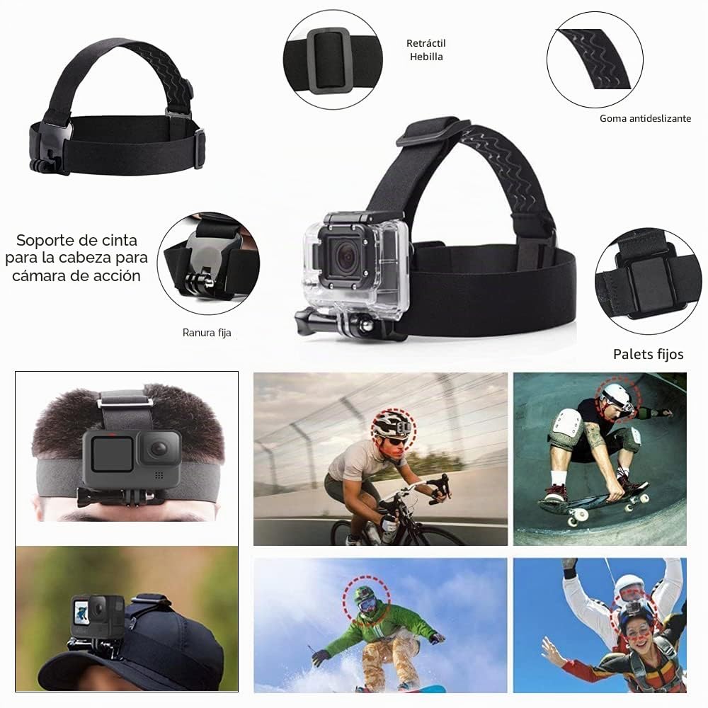 TEKCAM Kit de Accesorios para Cámara de Acción 8 en 1, Arnés de Pecho + Arnés Banda Cabeza + Selfie Stick + Mango Flotante, Compatible con Gopro Hero 13 12 11 10 9 Wolfang Cooau Akaso Surfola