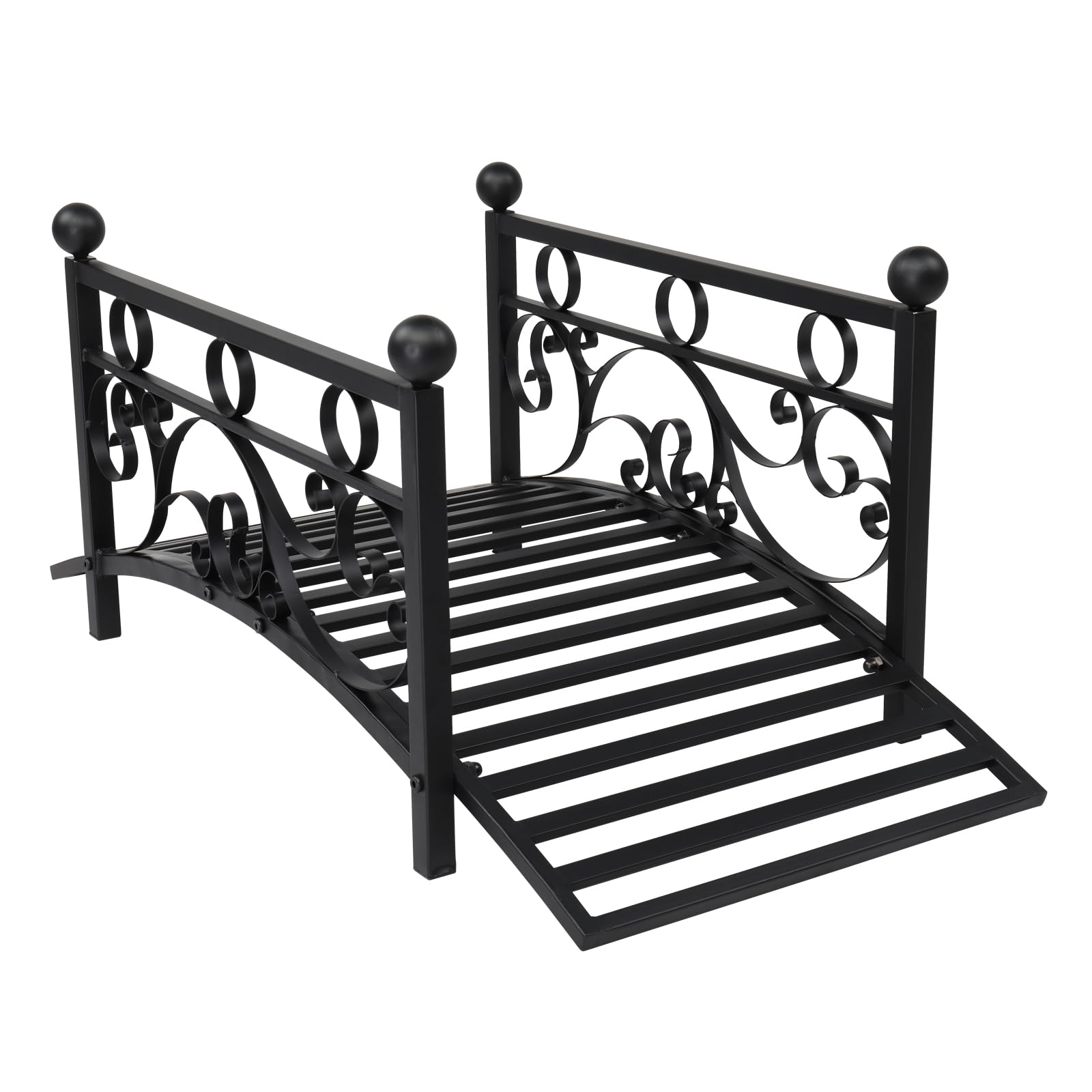 Shyneer Metal Garden Bridge for Outdoor,40.16'' Metal Arch Backyard Garden Bridge with Safety Siderails, Delicate Scrollwork, & Easy Assembly, Black