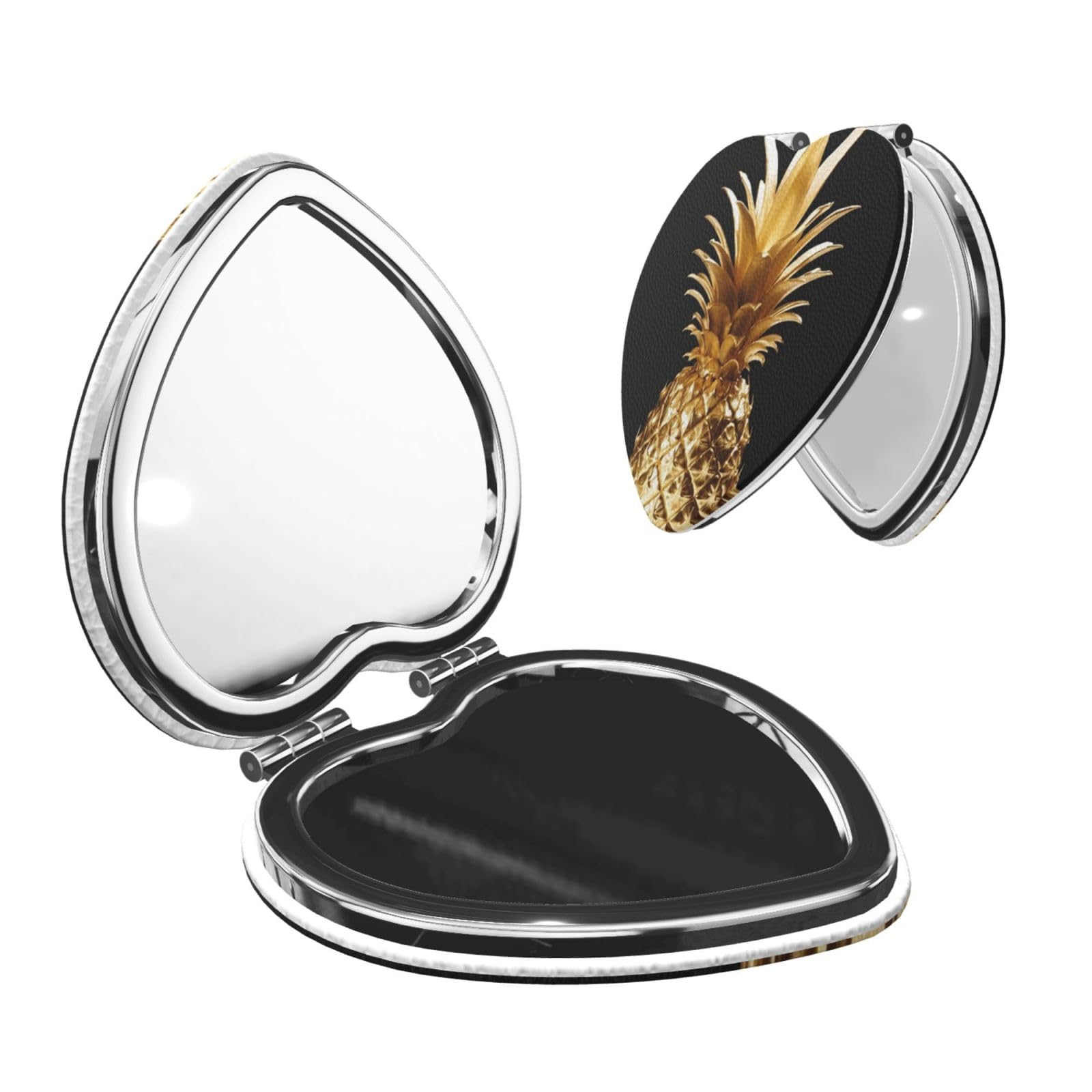 DWVTSLH Gold Pineapple Compact Mirror for Purse, Double-Sided 2X/1X Magnifying Mirror for Women Men, Travel Makeup Mirror for Handbag, Handheld Vanity Mirror for Gift