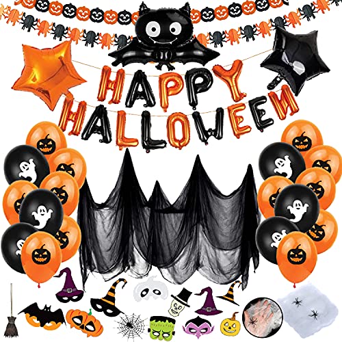Halloween Globo Decoraciones, Banner de Feliz Halloween, Halloween Decoracion Casa Set, Halloween Pancarta Decoracion Halloween Globo para Chimenea Ventanas Suministros de Fiesta de Halloween Cover
