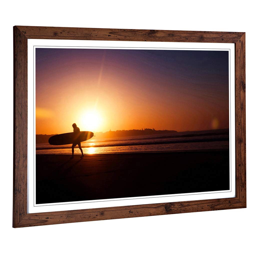 Big Box Art Framed Print of Surfer in The Sunset Seascape Design | Wall Art Picture | Home Decor for Kitchen, Living, Dining Room, Bedroom, Hallway, Office, Walnut, A2 / 24.5x18 Inch / 62x45cm