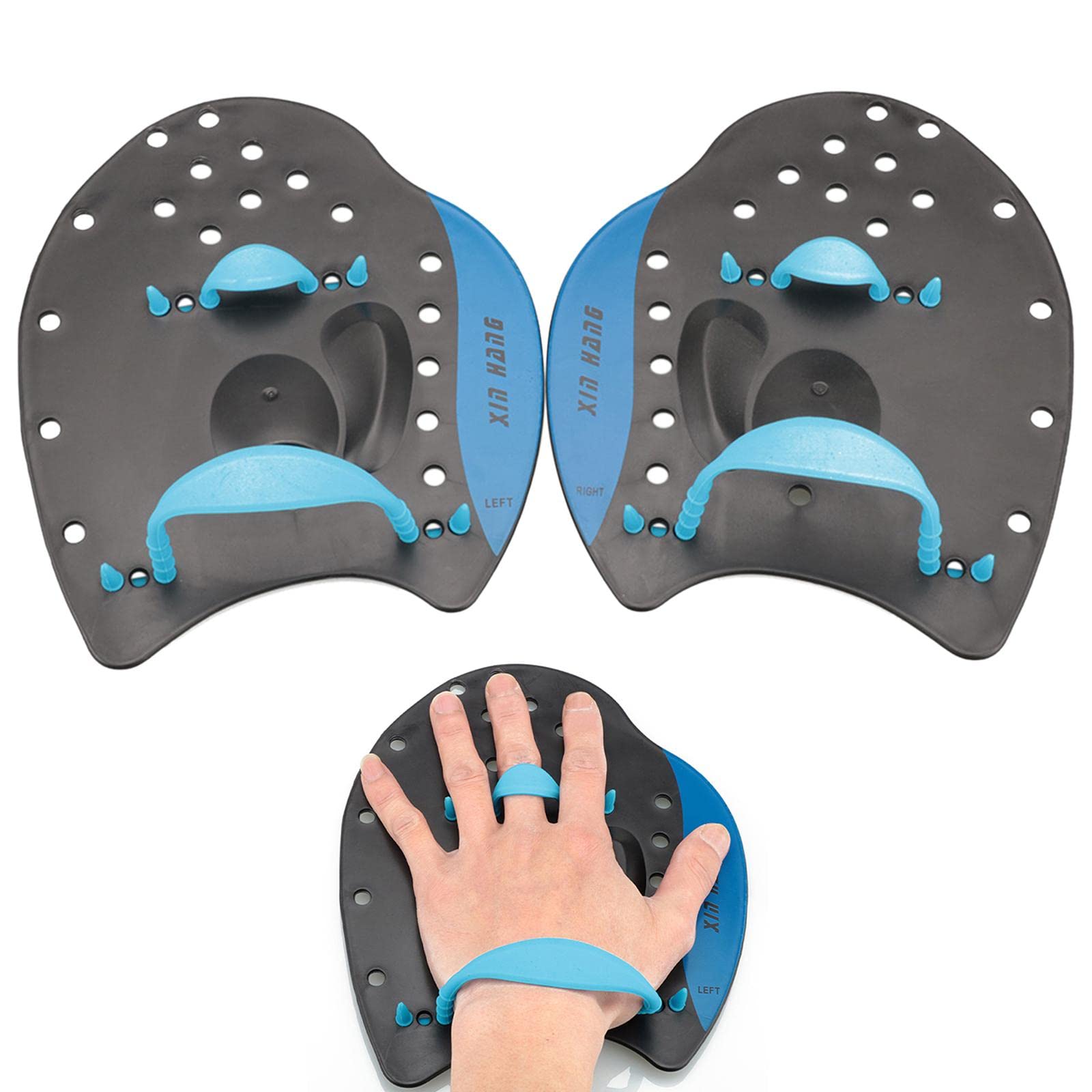 Lot de 5 pagaies plates professionnelles pour entraînement de natation Bleu Taille M
