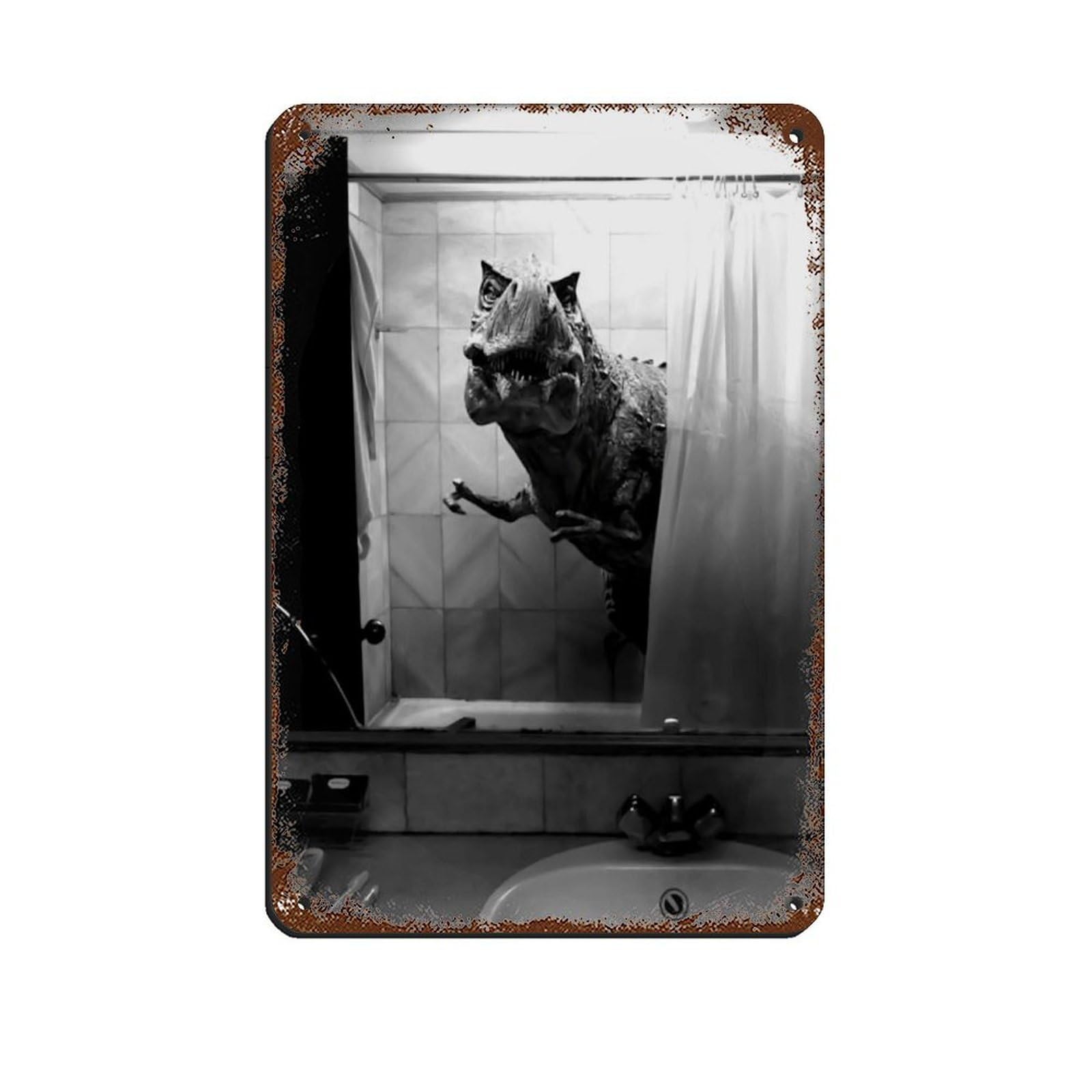 Dinosaur Bathroom Poster Retro Poster Metal Tin Sign Chic Art Retro Iron Painting Bar People Cave Cafe Family Garage Poster Wall Decoration 8x12inch(20x30cm)