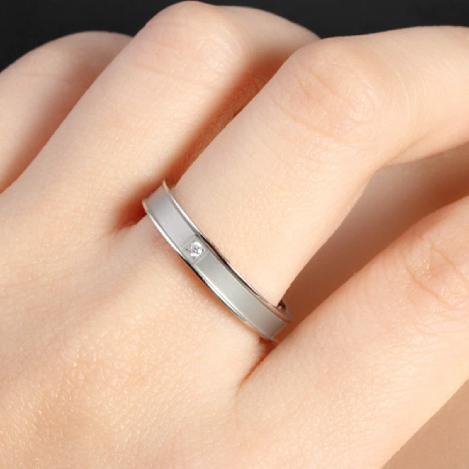 AmDxD Anillo de boda plateado, acero inoxidable, alianza para pareja de plata, boda, blanco, circonio, W51.5 & M54, Acero inoxidable, circonita cúbica,