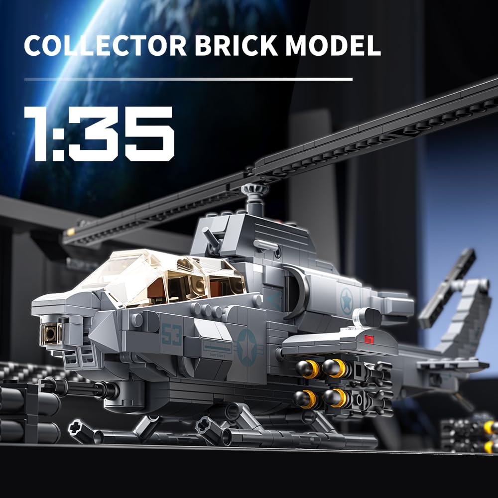 MISINI M8024 AH-1W Super Cobra Armed Helicopter Building Blocks Set, 958 Pcs Military Medium 1:35 Helicopter Building Kit - Image 4