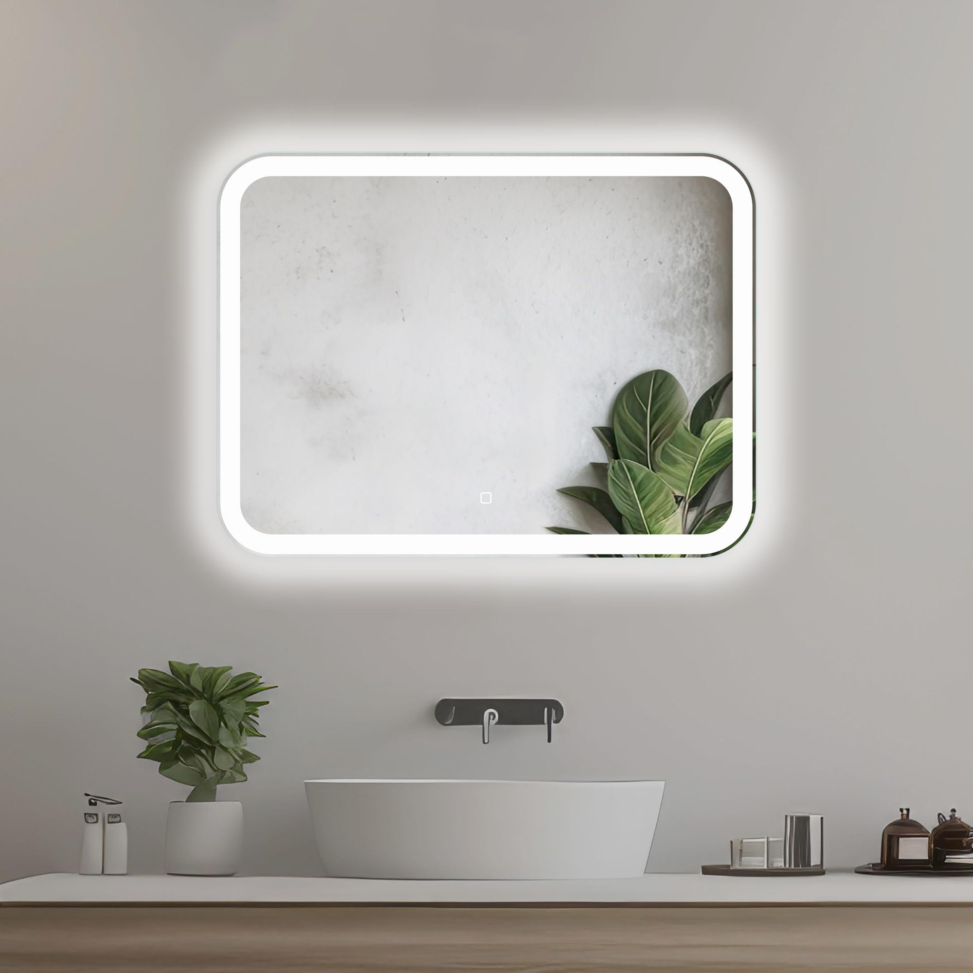 Home Glow 60x80cm Horizontal Bathroom Mirror with LED Lights, Illuminated Rectangular LED Mirror with Touch Switch