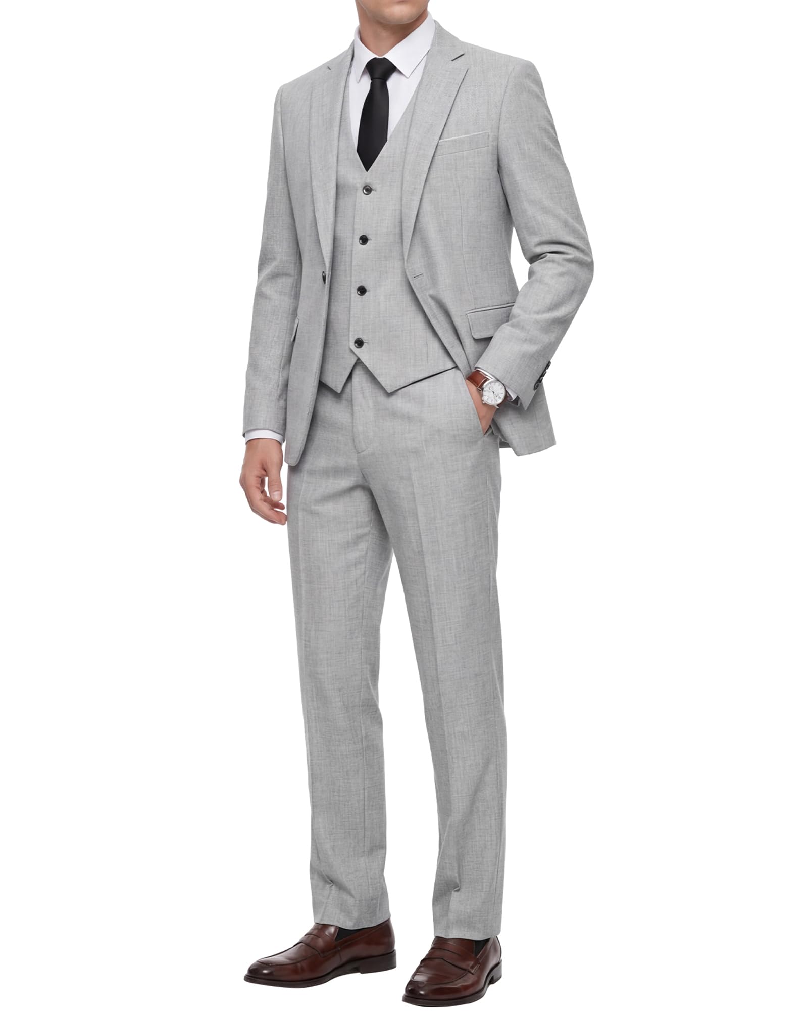 wulful Mens 3 Piece Suit Set Slim Fit One Button Blazer Jacket Pants Tuxedo Set for Party Wedding Business-picture-19