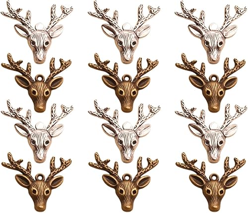 Miniatura 1 de EXCEART 20 dijes de cabeza de ciervo antiguos con diseño de animales del bosque, dijes de cabeza de ciervo para collares, pulseras, accesorios para