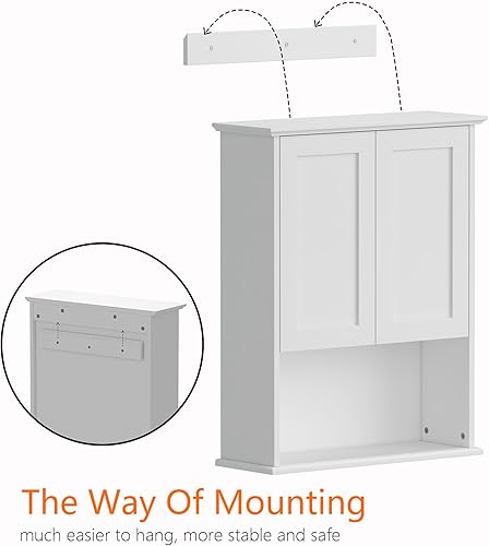 Miniatura 6 de Gabinete de almacenamiento sobre el inodoro, armario de almacenamiento de pared de baño de 24 x 30 pulgadas con 2 puertas y estantes ajustables,