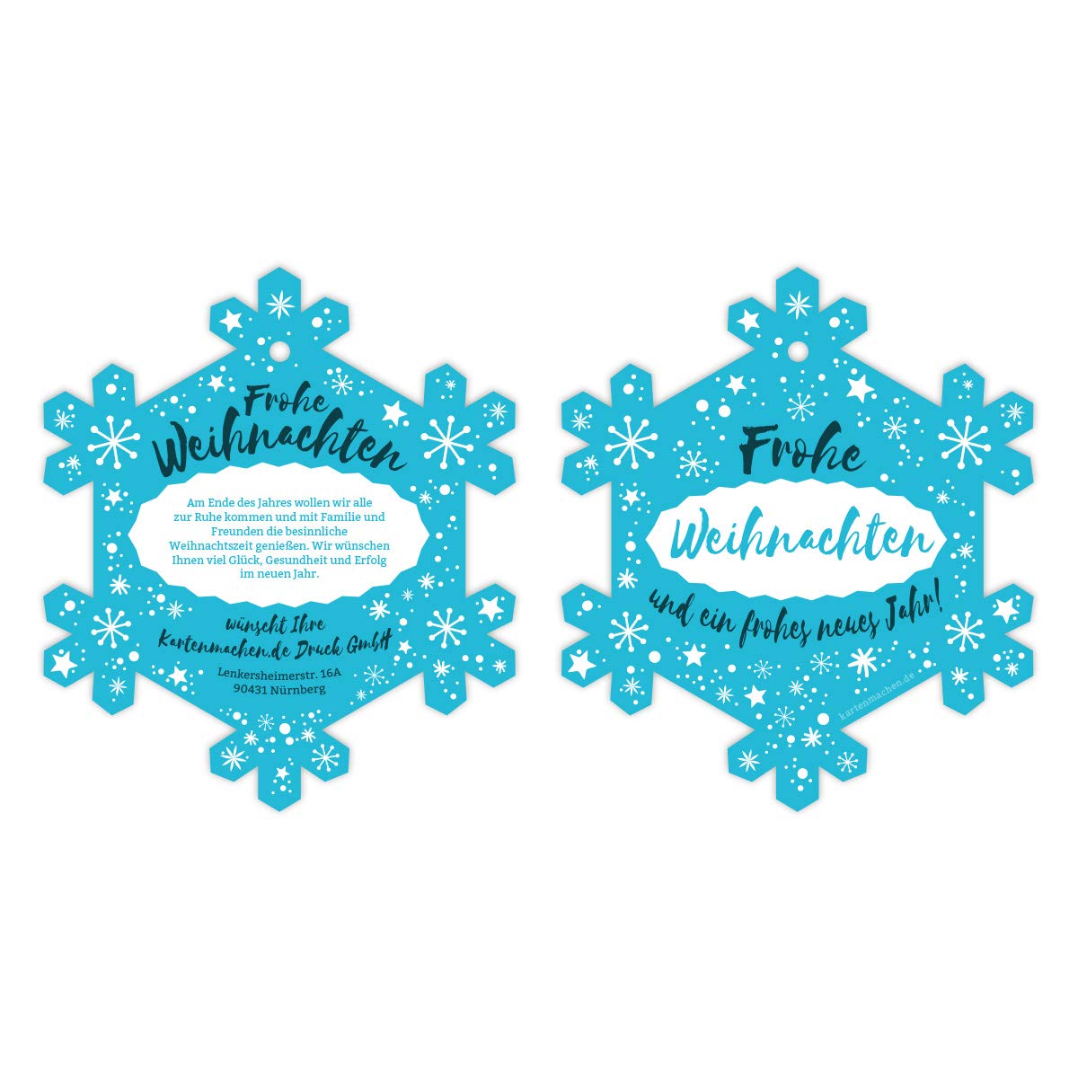 50 x Lasergeschnittene Firmen Weihnachtskarten Grußkarten individuell Weihnachten - Schneeflocke Schlicht in Blau
