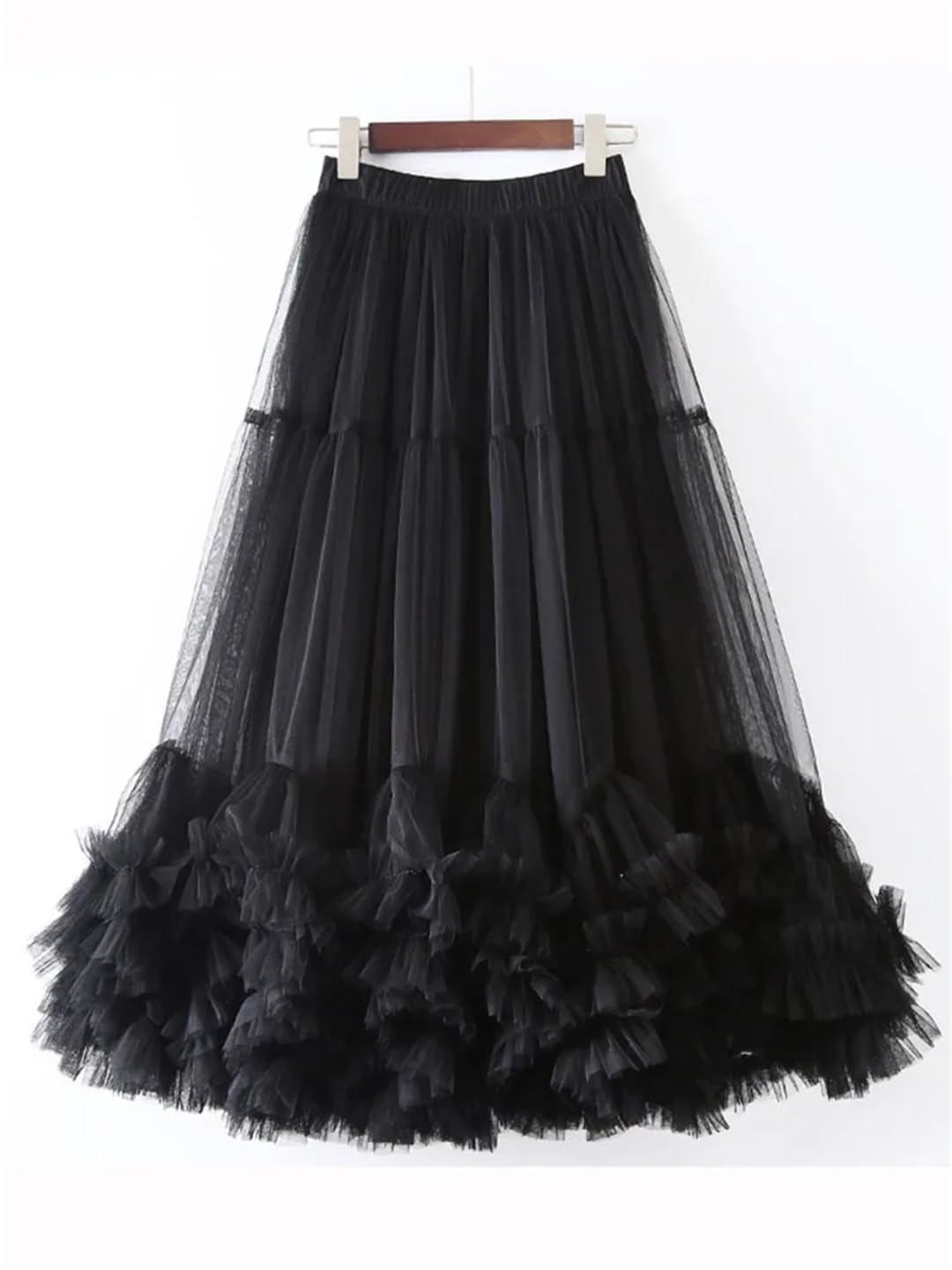 Vogrtcc Gonne in rete per le donne elastico in vita tinta unita volant grande orlo in pizzo maxi gonna