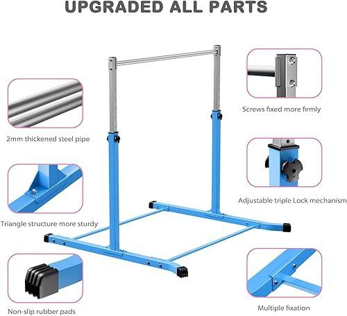 Mosebears Gymnastics Bar,Home Gymnastics Equipment for Kids Ages 3-15,Steady Steel Construction, Anti-Slip, Easy to Assemble, 3' to 5' Adjustable Height - 4