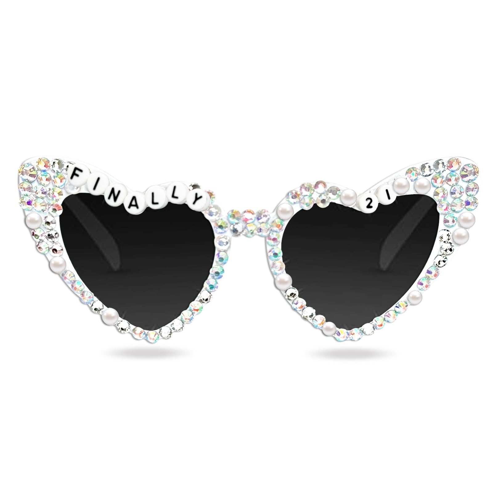Topfunyy 21st Birthday Sunglasses - White Finally 21 Shiny Bling Diamond Pearl Glasses for Girls 21st Birthday Party Supplies (Finally 21-White)