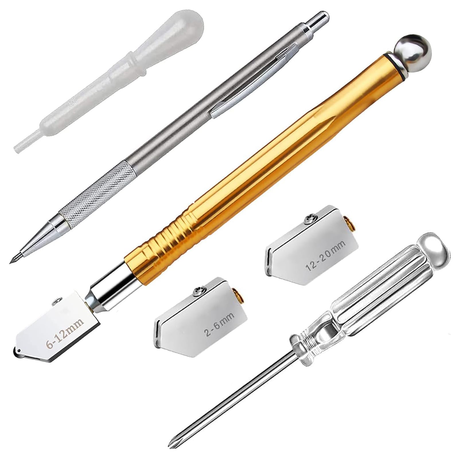 Yuentoen Glasschneider 2-20mm,Professionelles Glasschneider Set,Glasschneide Werkzeug mit 3 Hartmetall Schneidköpfen,Bleistift Stil Öl Feed Hartmetallspitze für Glas Fliesen Spiegel Mosaik Schneiden