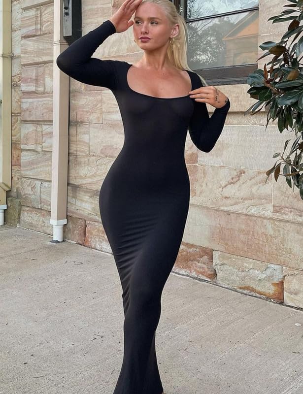 Damska sukienka maxi z długim rękawem, podkreślająca figurę, seksowna sukienka bodycon, wąska, długa, rozciągliwa, miękka, na czas wolny, sukienka w kształcie rybiego ogona, elegancka,