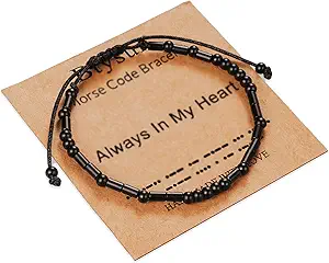 Morse Code Bracelets for Women Inspirational Gifts for Her Adjustable Black Adjustable Braided Men Bracelets Motivational Best Friend Birthday Gifts for Sister Daughter Mom Dad Christmas Jewelry…