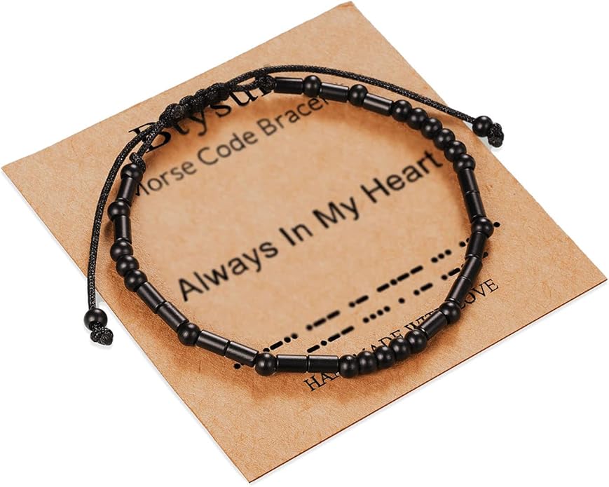 Morse Code Bracelets for Women Inspirational Gifts for Her Adjustable Black Adjustable Braided Men Bracelets Motivational Best Friend Birthday Gifts for Sister Daughter Mom Dad Christmas Jewelry…