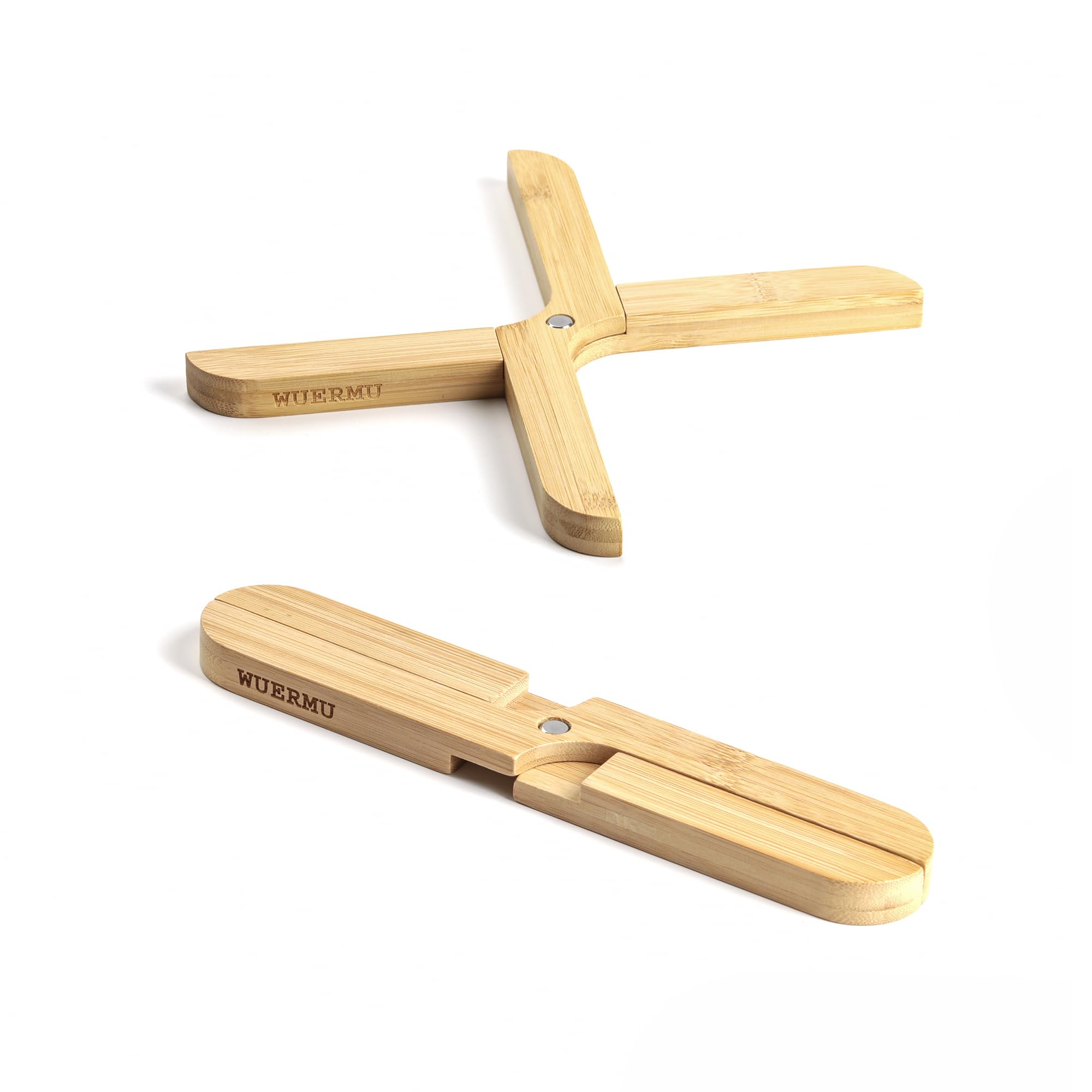 Klappbare Bambus-Topfuntersetzer, 2er Set, 25 cm (10 Zoll) Hitzebeständige Untersetzer aus Naturbambus, Schutz für Küchenarbeitsplatten und Esstische.