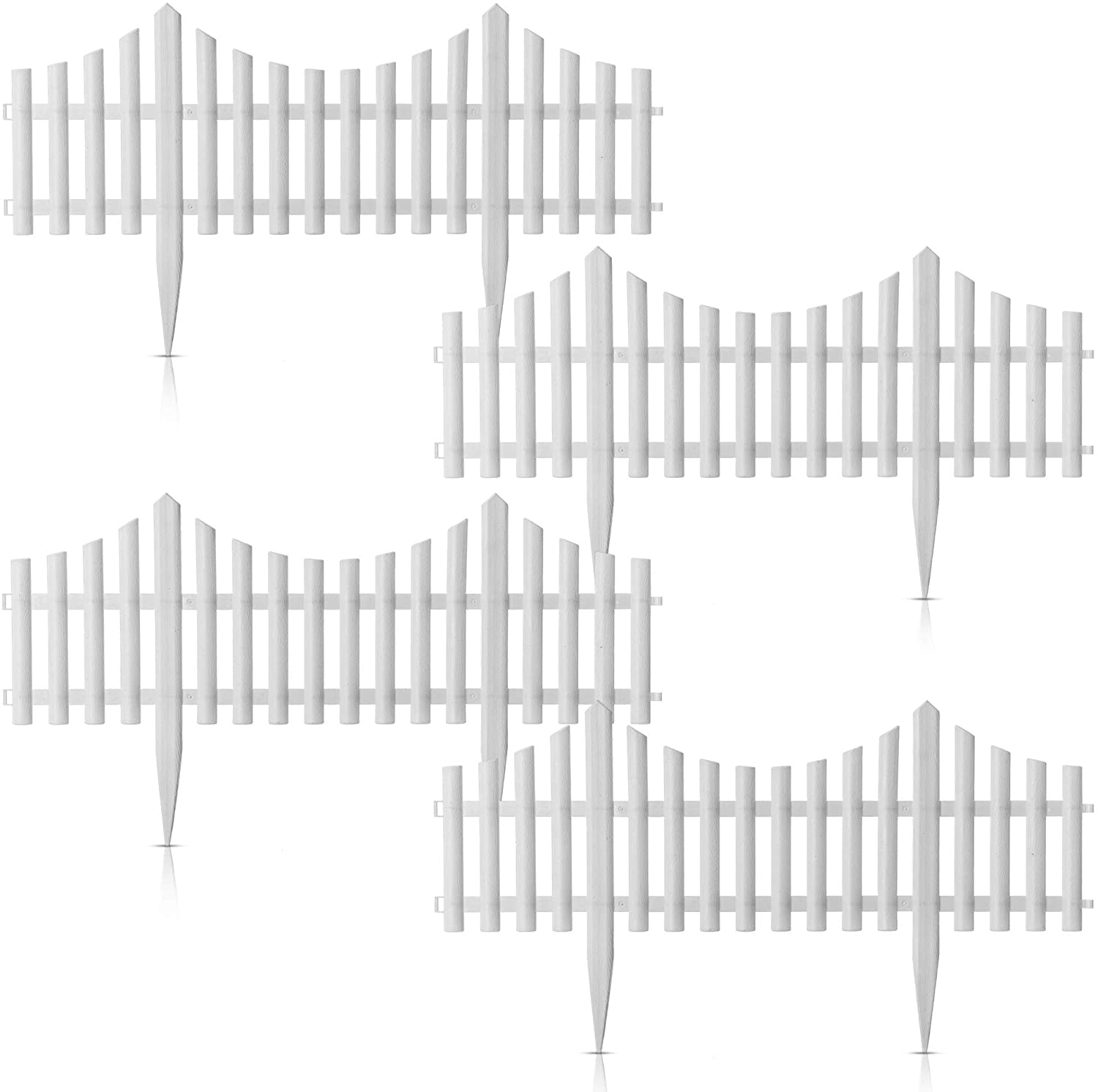 AQS INTERNATIONAL Set of 4 White Plastic Picket Border Fence Panels Fencing Edge Lawn Garden Edging Path (1 (4pcs, 2.4m)) (Fence_1)